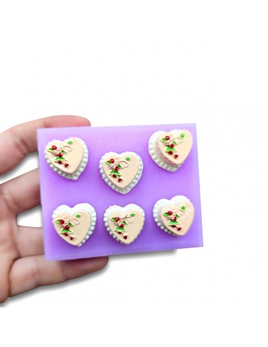 Mold 6 3D heart-shaped cakes 2cm thickness 1cm
